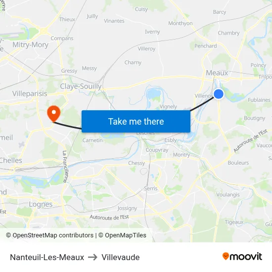 Nanteuil-Les-Meaux to Villevaude map
