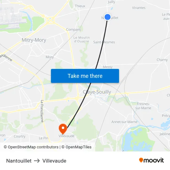Nantouillet to Villevaude map