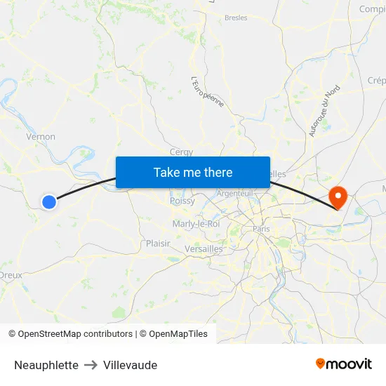 Neauphlette to Villevaude map