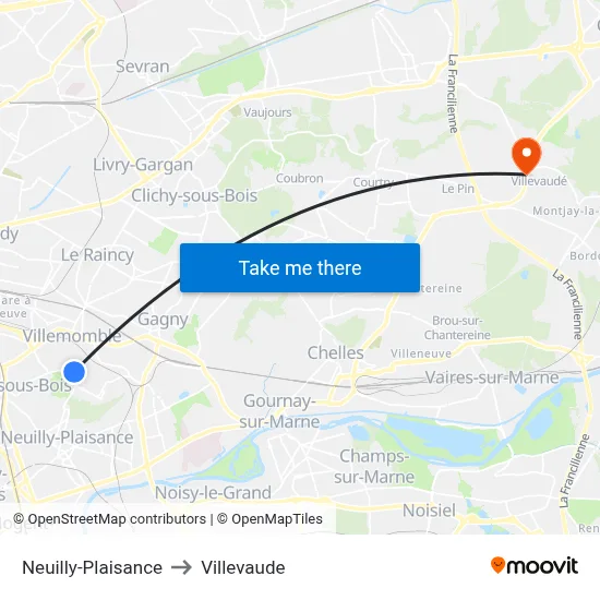 Neuilly-Plaisance to Villevaude map