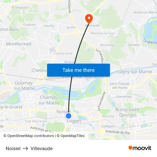 Noisiel to Villevaude map