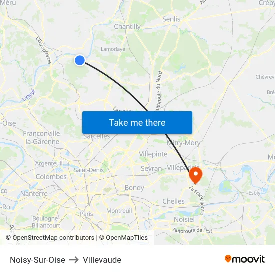 Noisy-Sur-Oise to Villevaude map