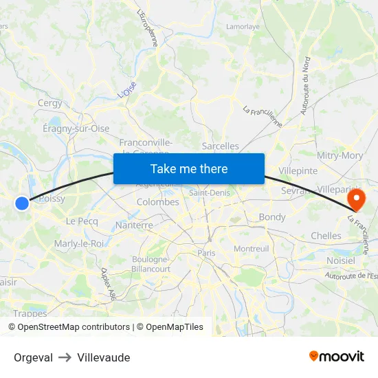 Orgeval to Villevaude map