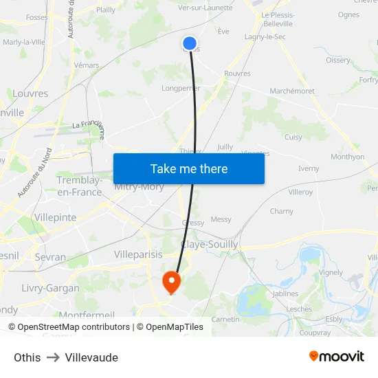 Othis to Villevaude map