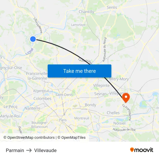 Parmain to Villevaude map