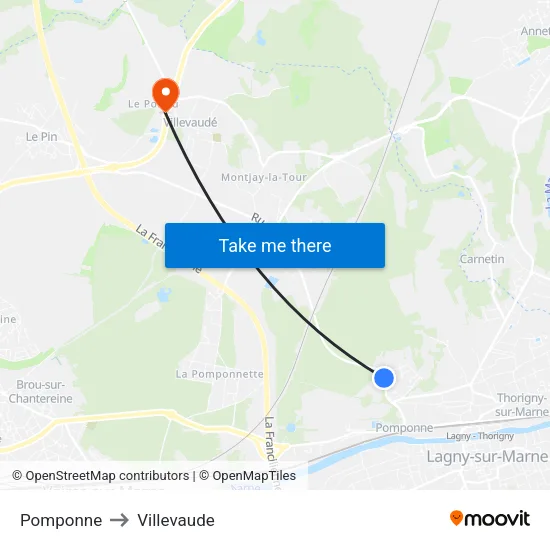 Pomponne to Villevaude map