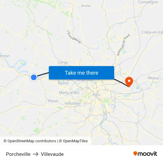 Porcheville to Villevaude map