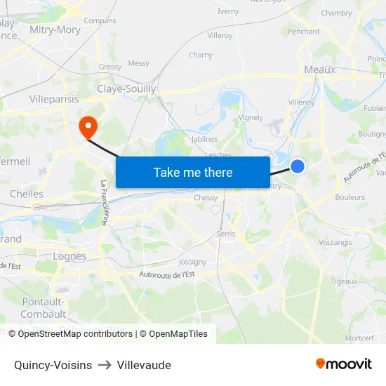 Quincy-Voisins to Villevaude map