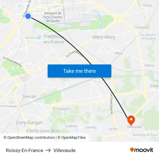 Roissy-En-France to Villevaude map