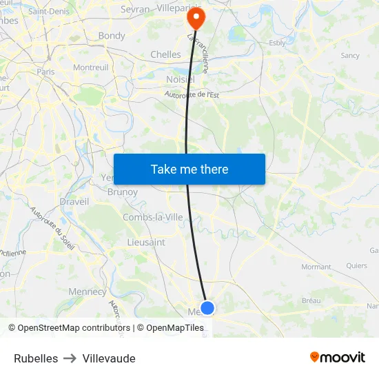 Rubelles to Villevaude map