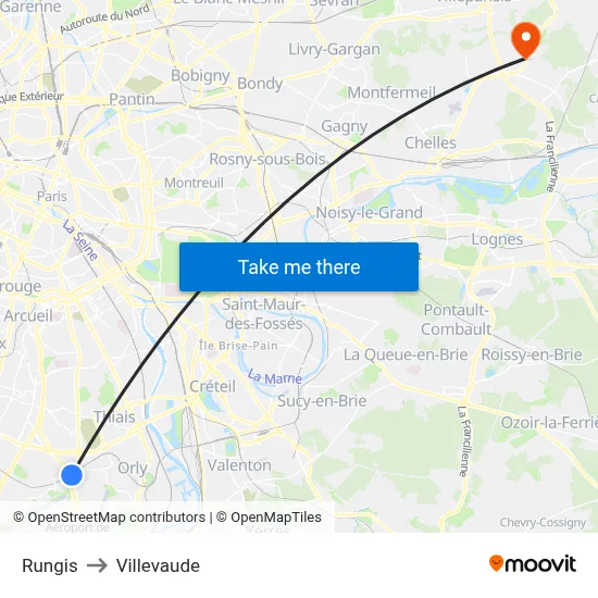 Rungis to Villevaude map