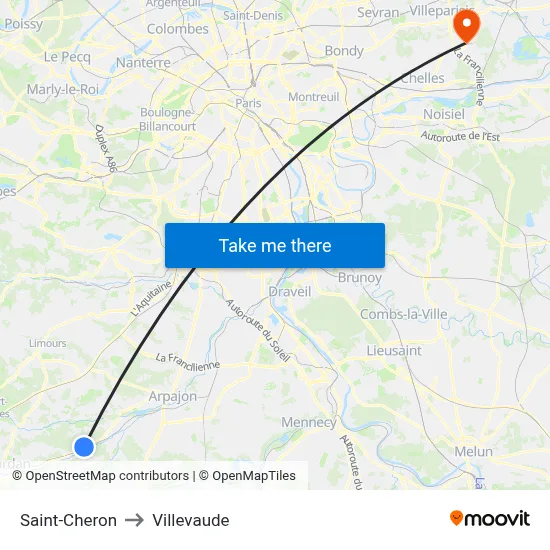 Saint-Cheron to Villevaude map