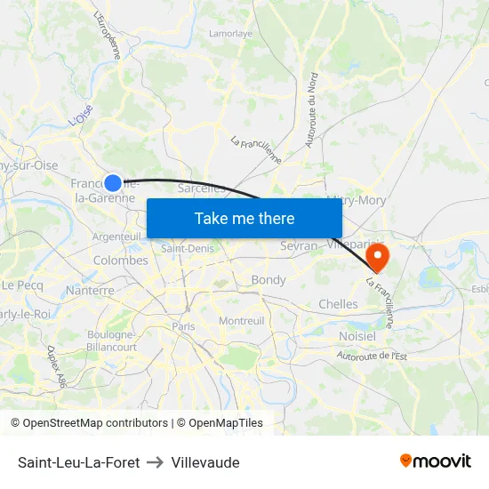 Saint-Leu-La-Foret to Villevaude map