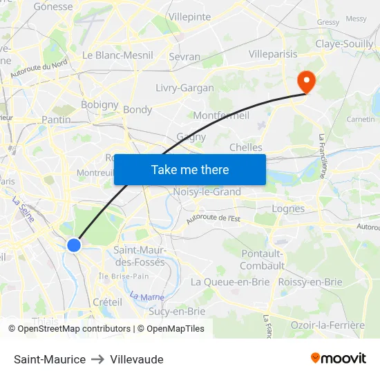 Saint-Maurice to Villevaude map
