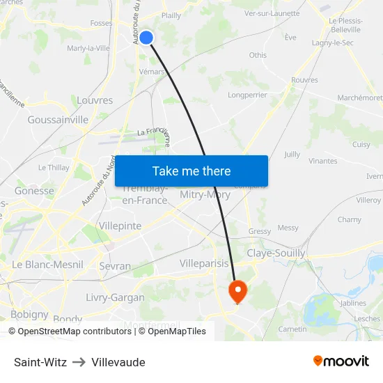 Saint-Witz to Villevaude map