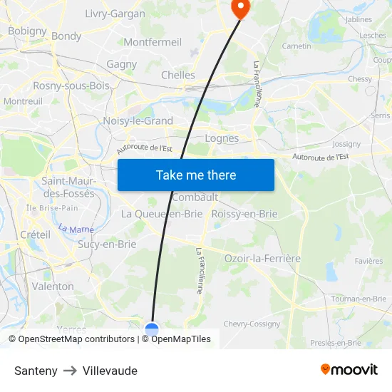Santeny to Villevaude map