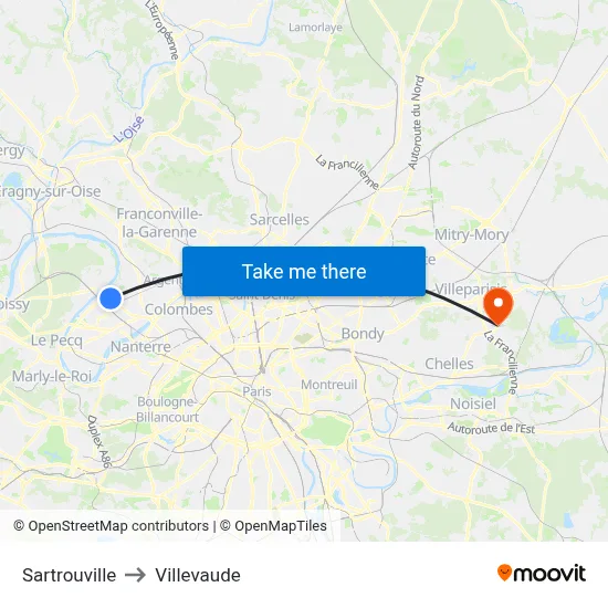 Sartrouville to Villevaude map