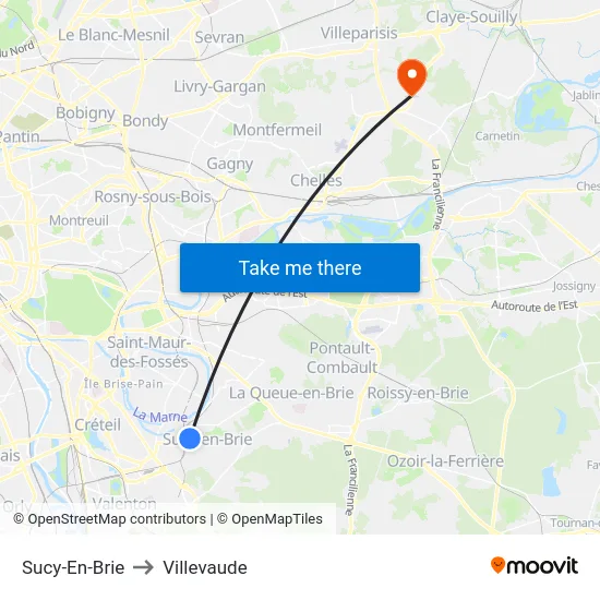 Sucy-En-Brie to Villevaude map