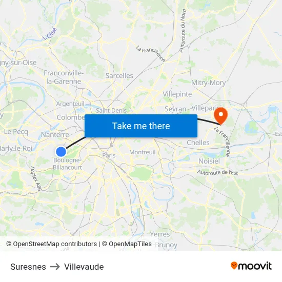 Suresnes to Villevaude map