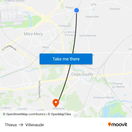 Thieux to Villevaude map