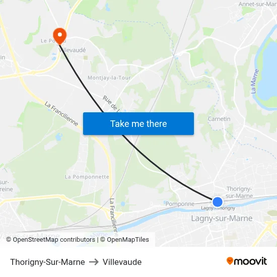 Thorigny-Sur-Marne to Villevaude map