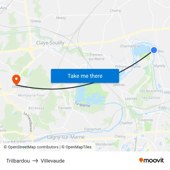 Trilbardou to Villevaude map