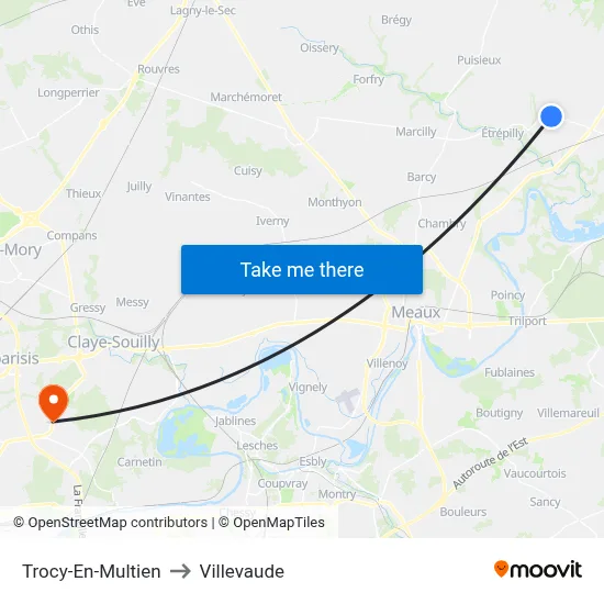 Trocy-En-Multien to Villevaude map