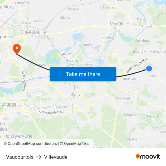 Vaucourtois to Villevaude map