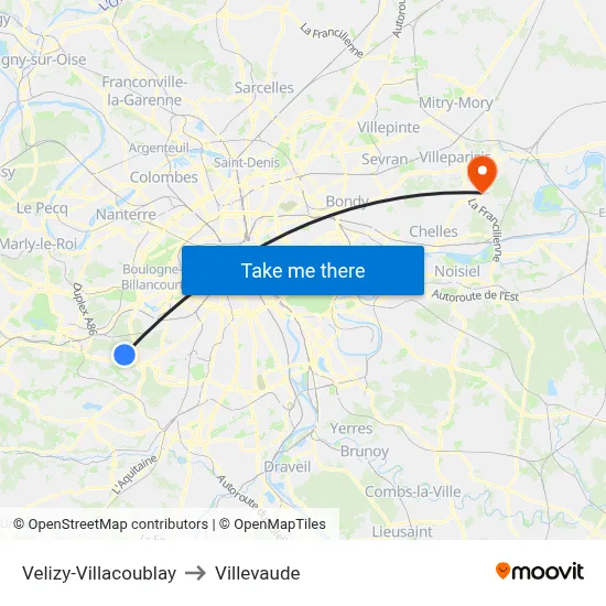 Velizy-Villacoublay to Villevaude map