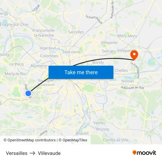 Versailles to Villevaude map