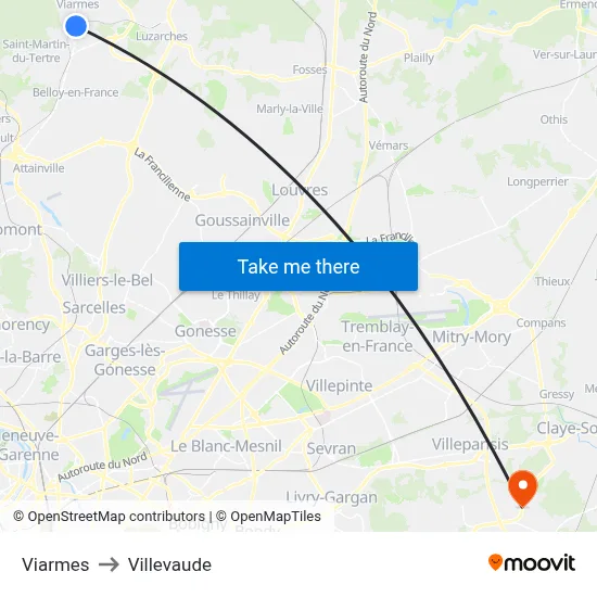 Viarmes to Villevaude map