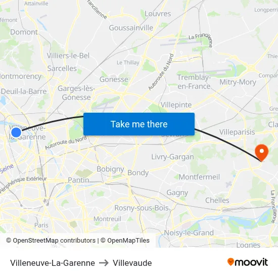 Villeneuve-La-Garenne to Villevaude map