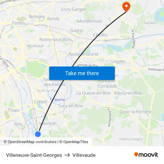 Villeneuve-Saint-Georges to Villevaude map