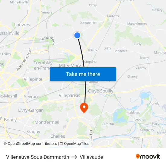 Villeneuve-Sous-Dammartin to Villevaude map