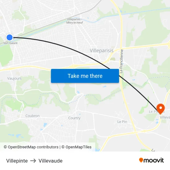 Villepinte to Villevaude map