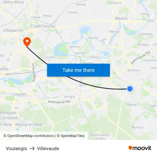 Voulangis to Villevaude map
