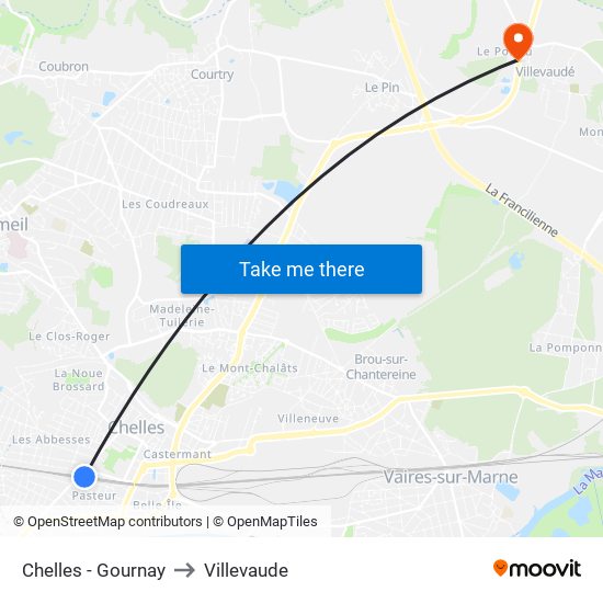 Chelles - Gournay to Villevaude map