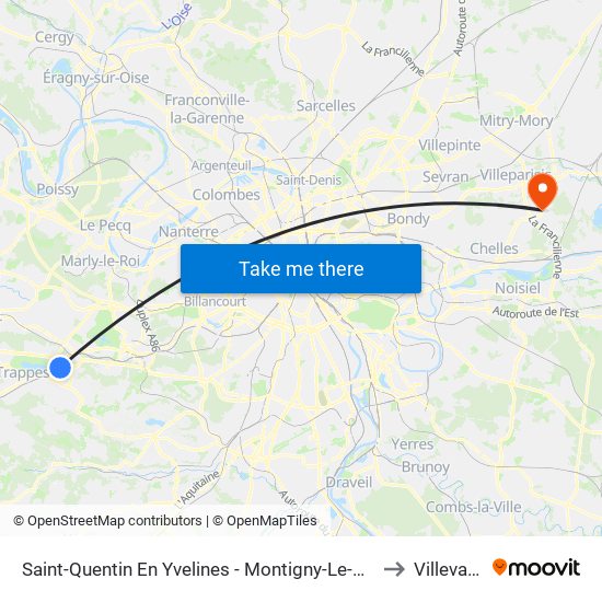 Saint-Quentin En Yvelines - Montigny-Le-Bretonneux to Villevaude map