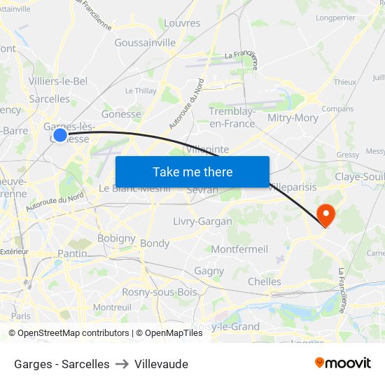 Garges - Sarcelles to Villevaude map