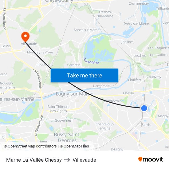 Marne-La-Vallée Chessy to Villevaude map