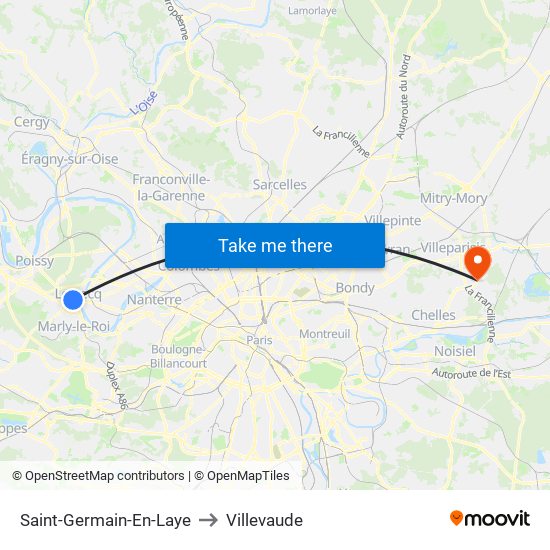 Saint-Germain-En-Laye to Villevaude map