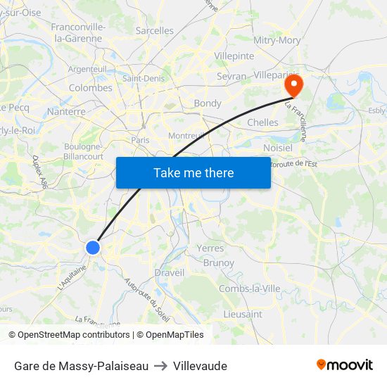 Gare de Massy-Palaiseau to Villevaude map
