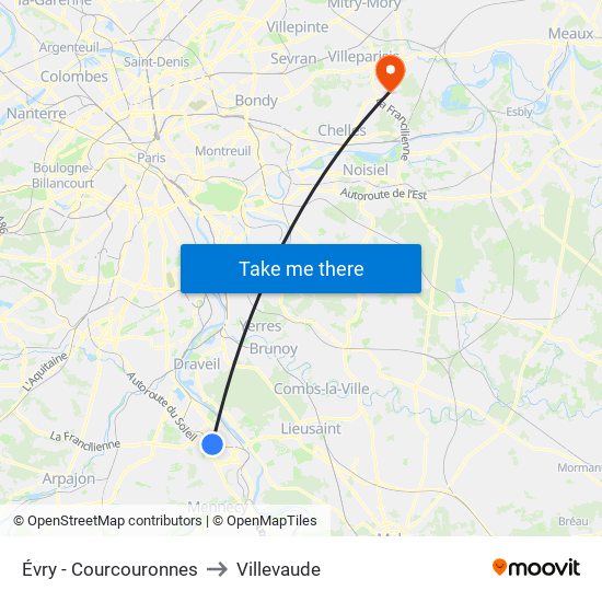 Évry - Courcouronnes to Villevaude map