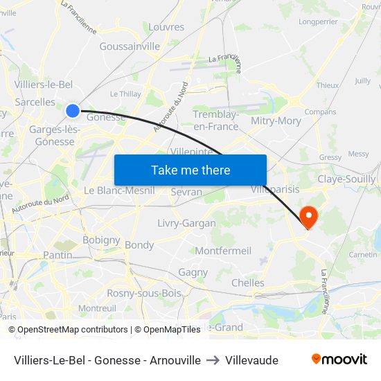 Villiers-Le-Bel - Gonesse - Arnouville to Villevaude map