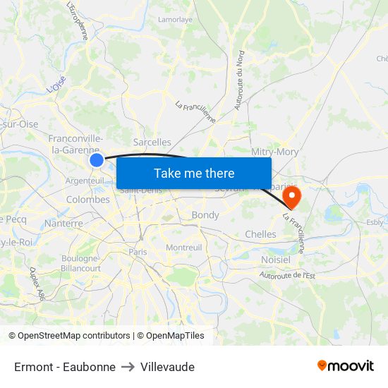 Ermont - Eaubonne to Villevaude map