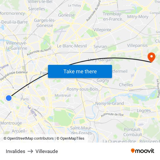 Invalides to Villevaude map