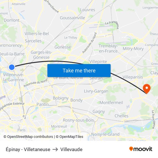 Épinay - Villetaneuse to Villevaude map