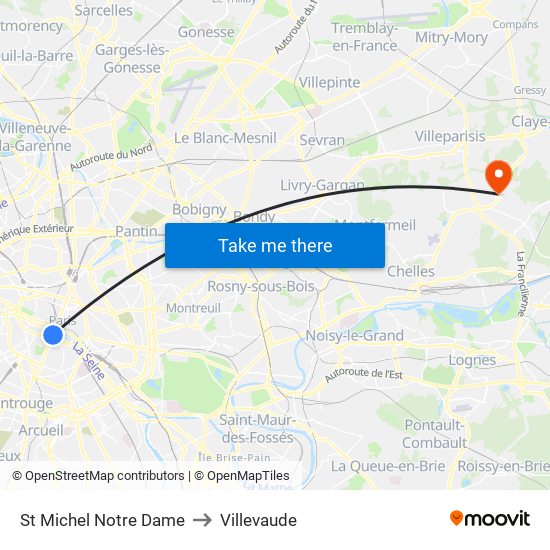 St Michel Notre Dame to Villevaude map