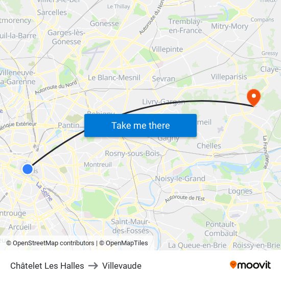 Châtelet Les Halles to Villevaude map