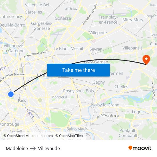 Madeleine to Villevaude map